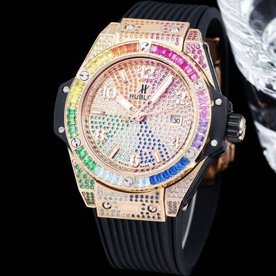 Hublot Big Bang Rose Gold Hublot Watch Price Rainbow  Black Rubber Strap 43mm watch